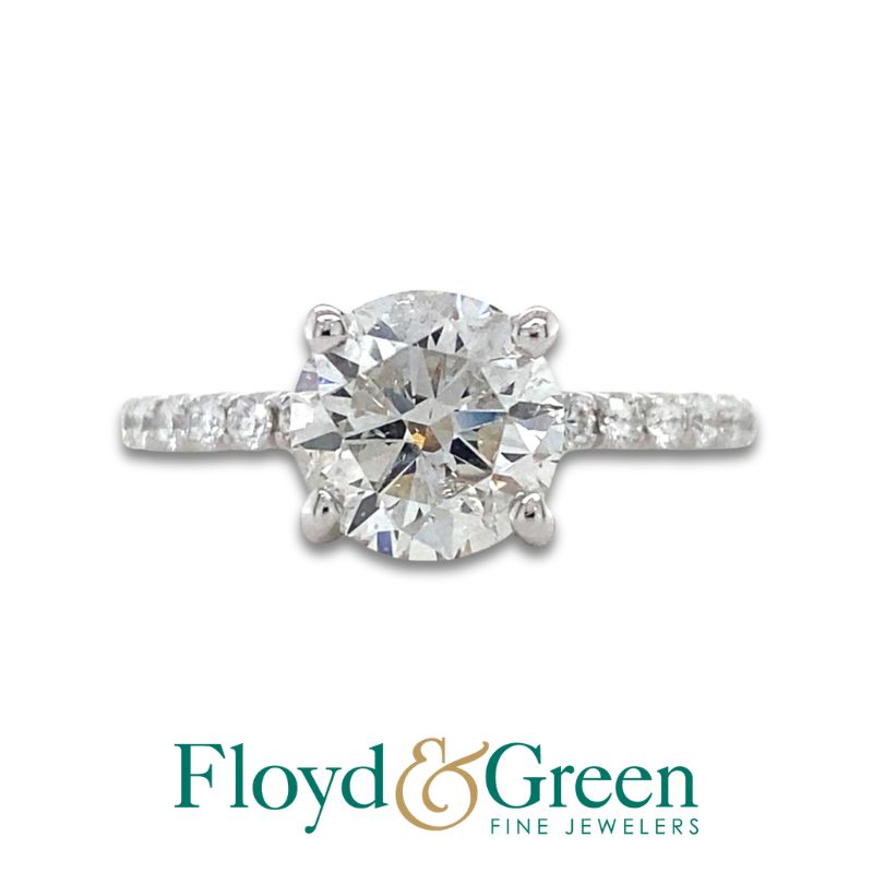 18KW Diamond Engagement Ring, 1 Round, 1.68ct, J I1, 38 Round, 0.59ct, H Vs2, Size 5.5