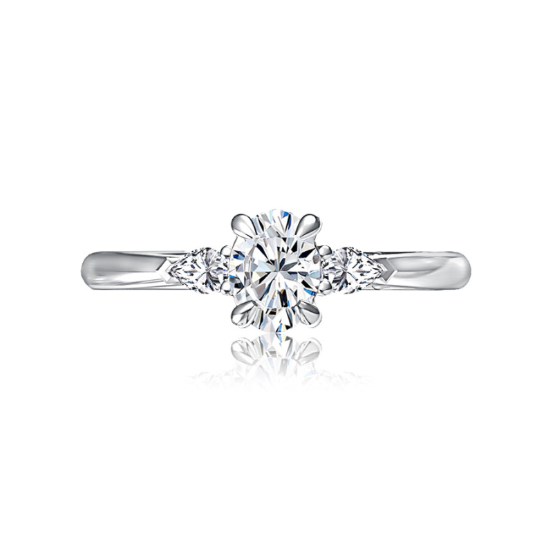 14KW 3 Stone Oval Center Diamond .30ctw G/SI Engagment Ring Size 6 *1.50CT OVAL CENTER*