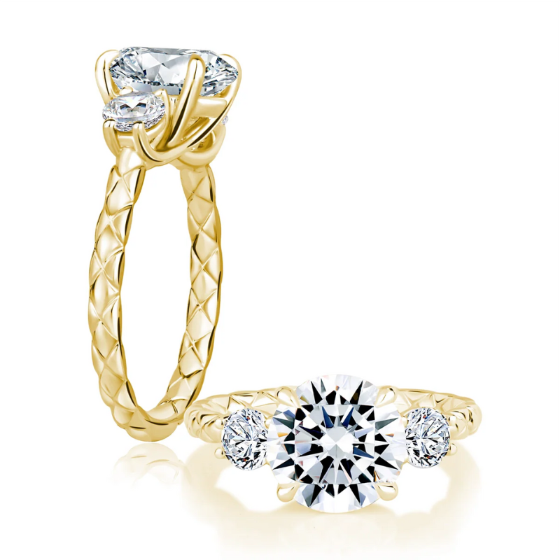 14KY 3 Stone Round Center Diamond .50ctw G/SI Engagment Ring Size 6 *2.50CT ROUND CENTER*