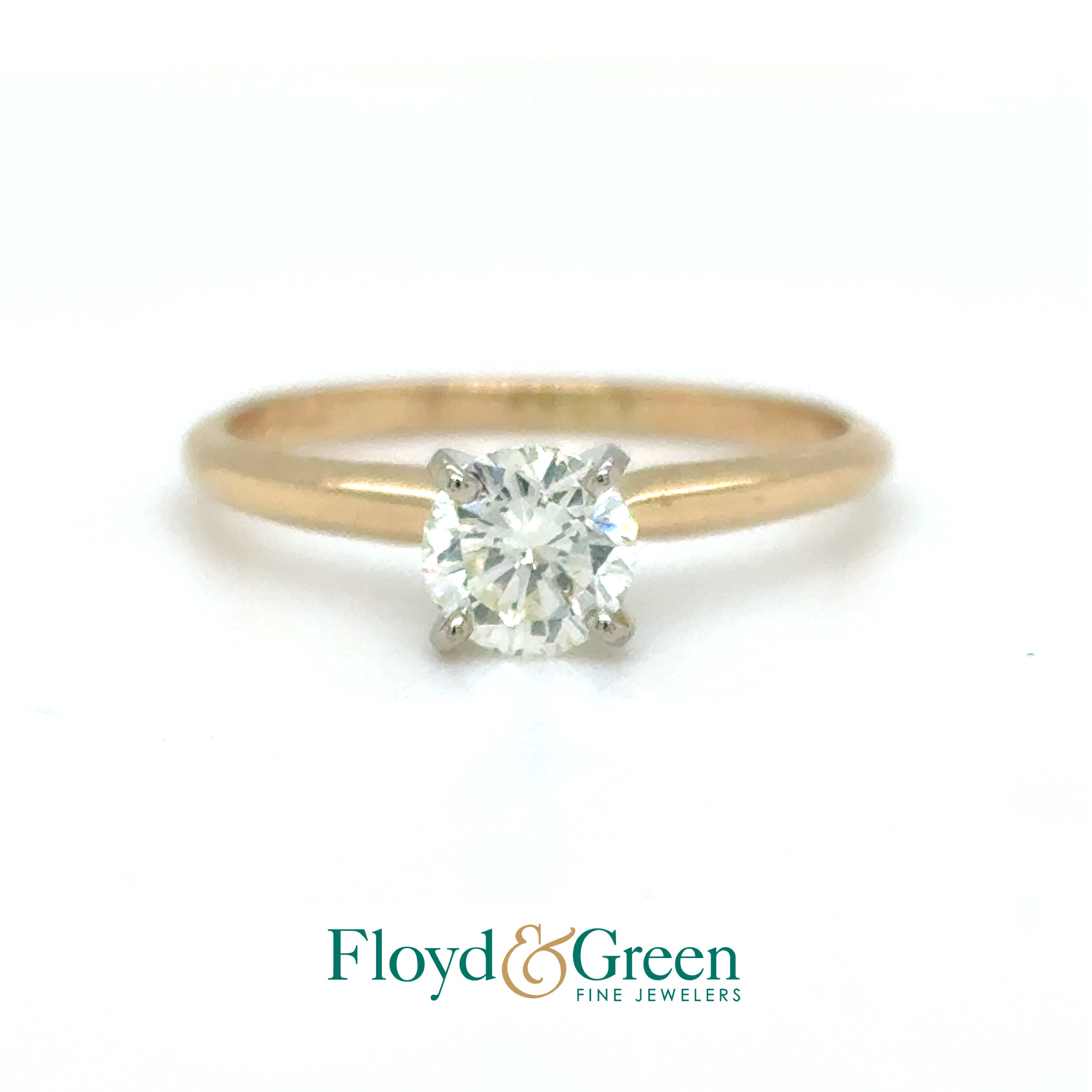 14K Two-Tone Diamond Solitaire Engagement Ring, 1 Round, 0.59ct, H VS2, Size 5.5