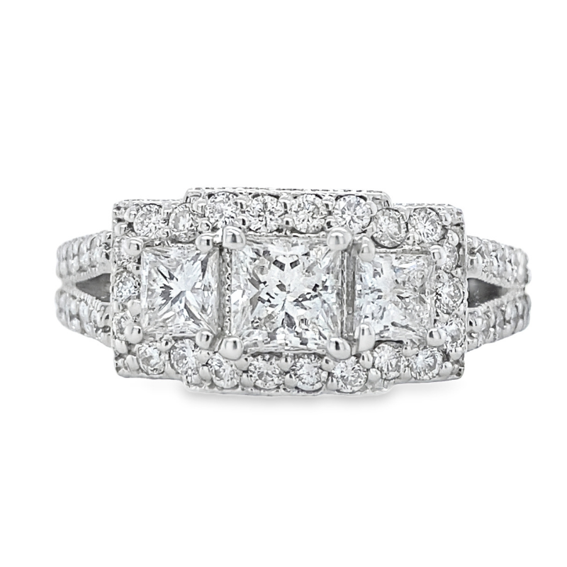 18KW Princess Cut Dia 3 Stone Engagement Ring 2.36ctw G-I/VV1-VVS2