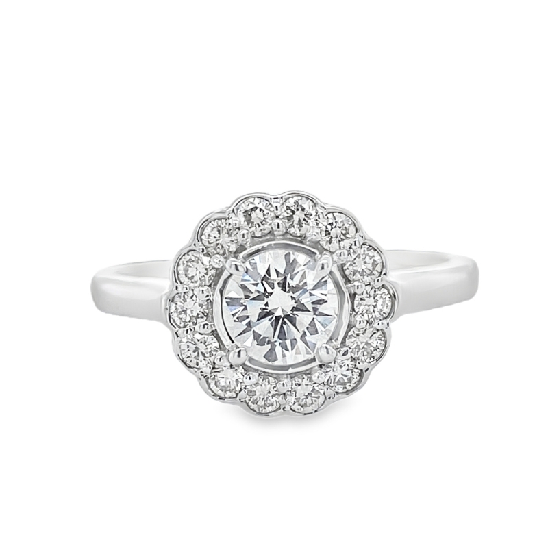 14KW Dia Halo Engagement Ring Size 7 1.3ctw K-L/SI1-SI2