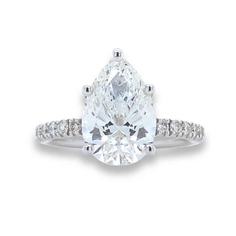 14KW 3.11CT Pear F VVS2 LGC Fancy Solitaire .34ctw F VS1 Engagement Ring Size 6.5