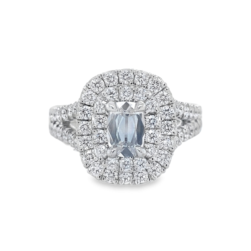 18KW .57CT E/SI1 Cushion Double Halo w/ Split Shank .93ctw Eng RingSize 6.5