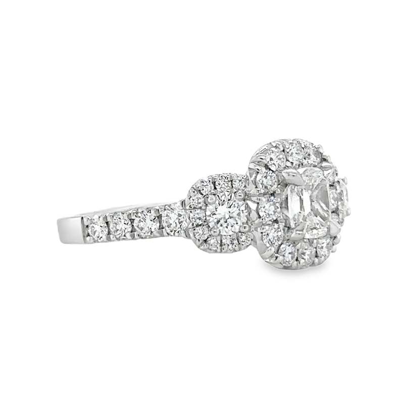 HENRI DAUSSI 3 Stone Halo Engagement Ring