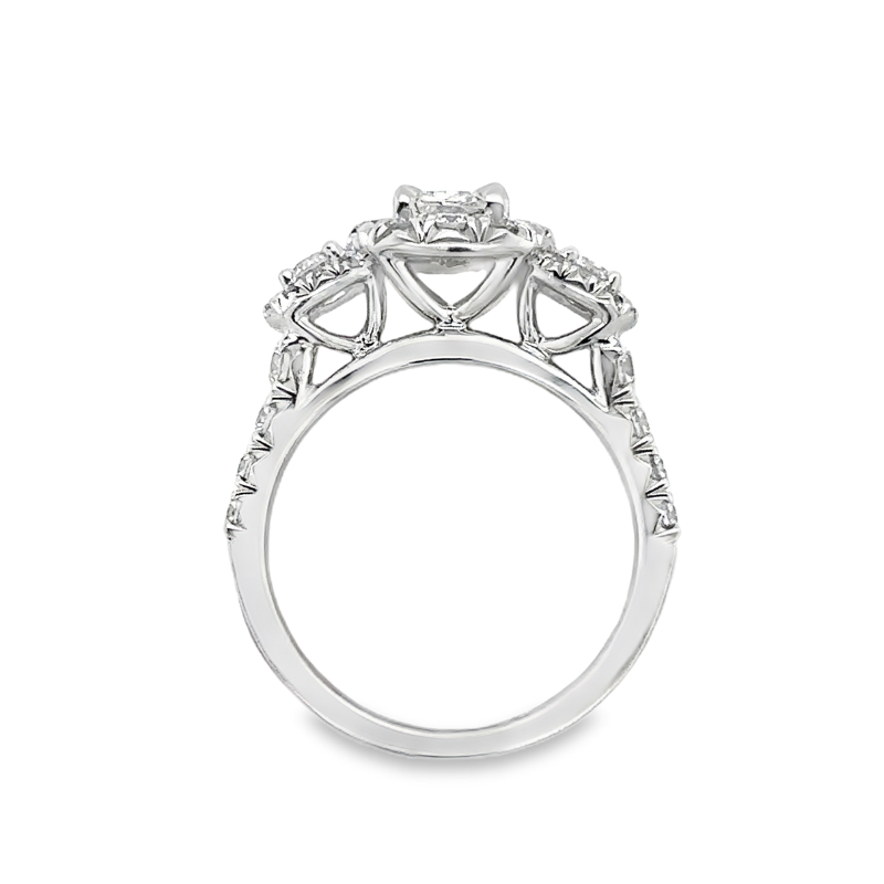 HENRI DAUSSI 3 Stone Halo Engagement Ring