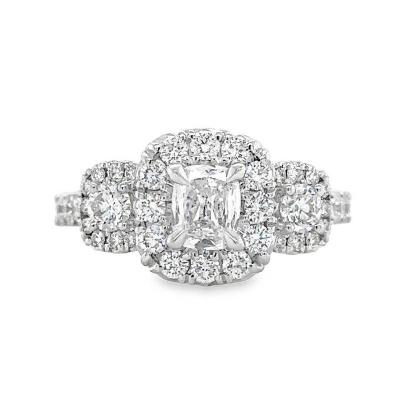 HENRI DAUSSI 3 Stone Halo Engagement Ring