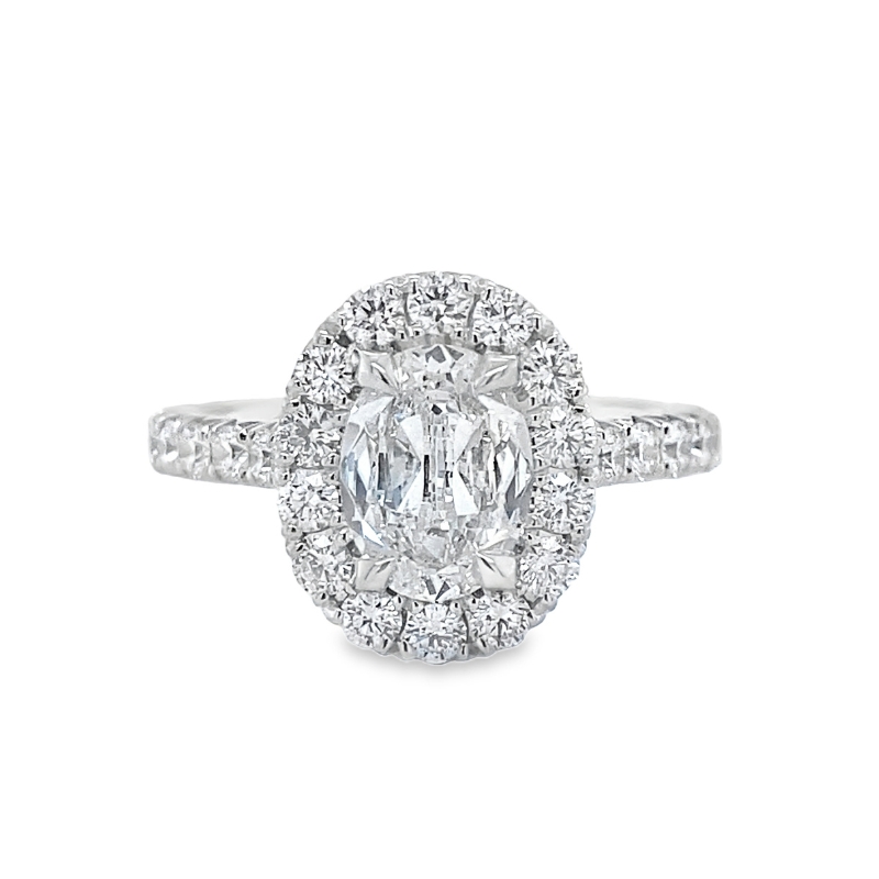 18KW 1.06CT G/SI2 Oval Dia Halo .79ctw Eng Ring Size 6.5