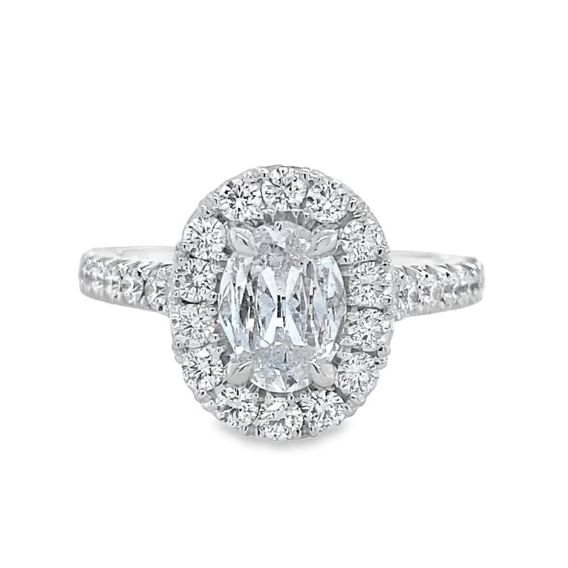 18KW .82CT D/SI2 Oval Dia Halo .75ctw Eng Ring Size 6.25