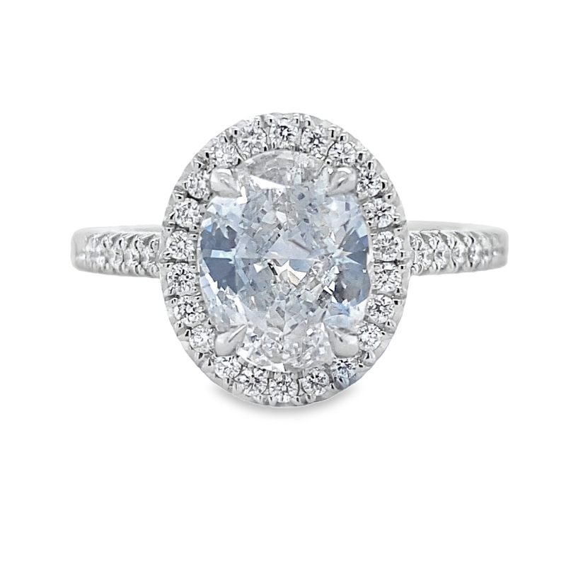 PL 2.11CT F/SI2 Oval Dia Halo .28ctw Eng Ring Size 6.5