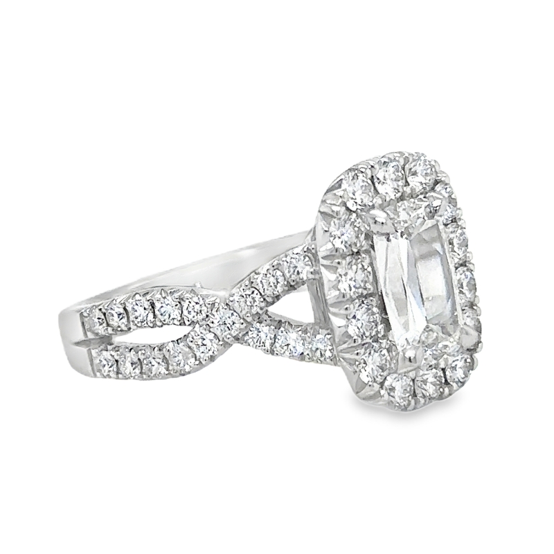 HENRI DAUSSI Diamond Halo Twist Shank Engagement Ring