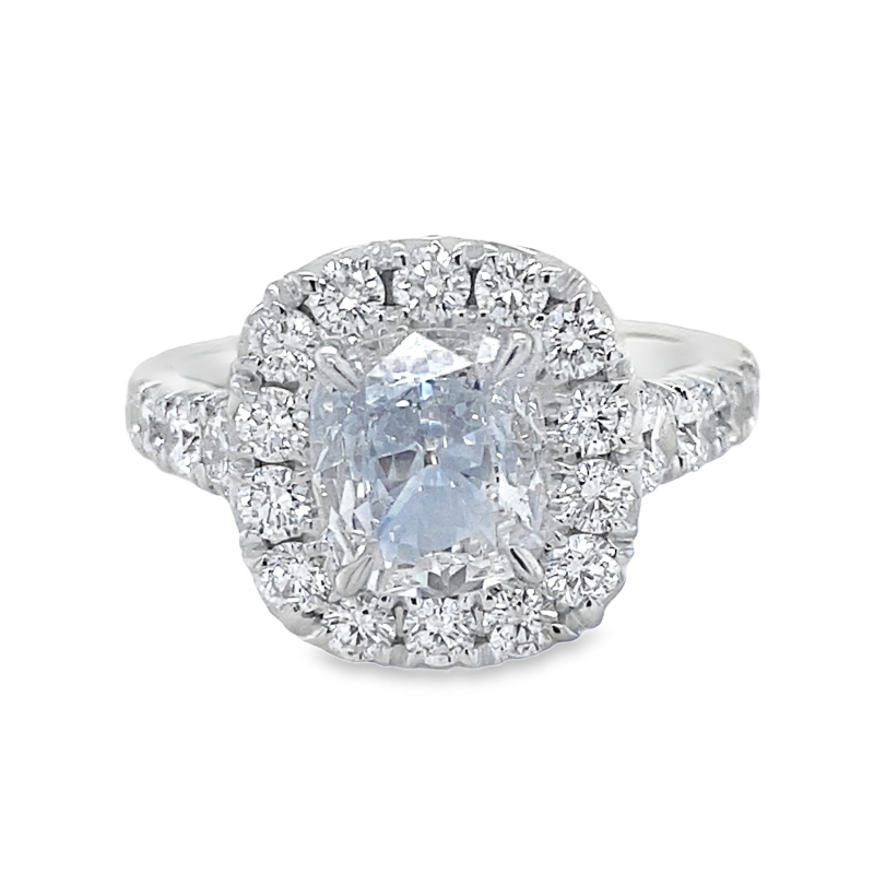 18KW 1.04CT F/VS2 Cushion Dia Halo1.07ctw Eng Ring Size 5