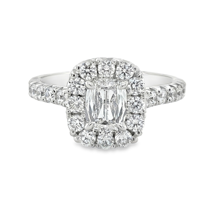 HENRI DAUSSI Cushion Cut Diamond Halo Engagement Ring