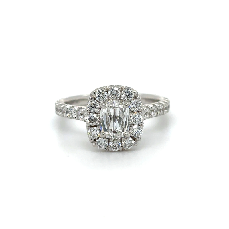 18KW Cushion Dia .61ct E/SI1 Halo .81ctw I/SI1 Engagement Ring Size 6.5