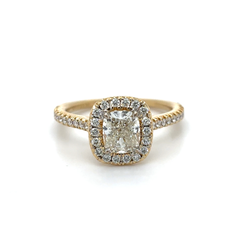 14KY Cushion Dia 1.01ct I/SI1 Halo .31ctw I/SI1 Engagement Ring Size 6.5
