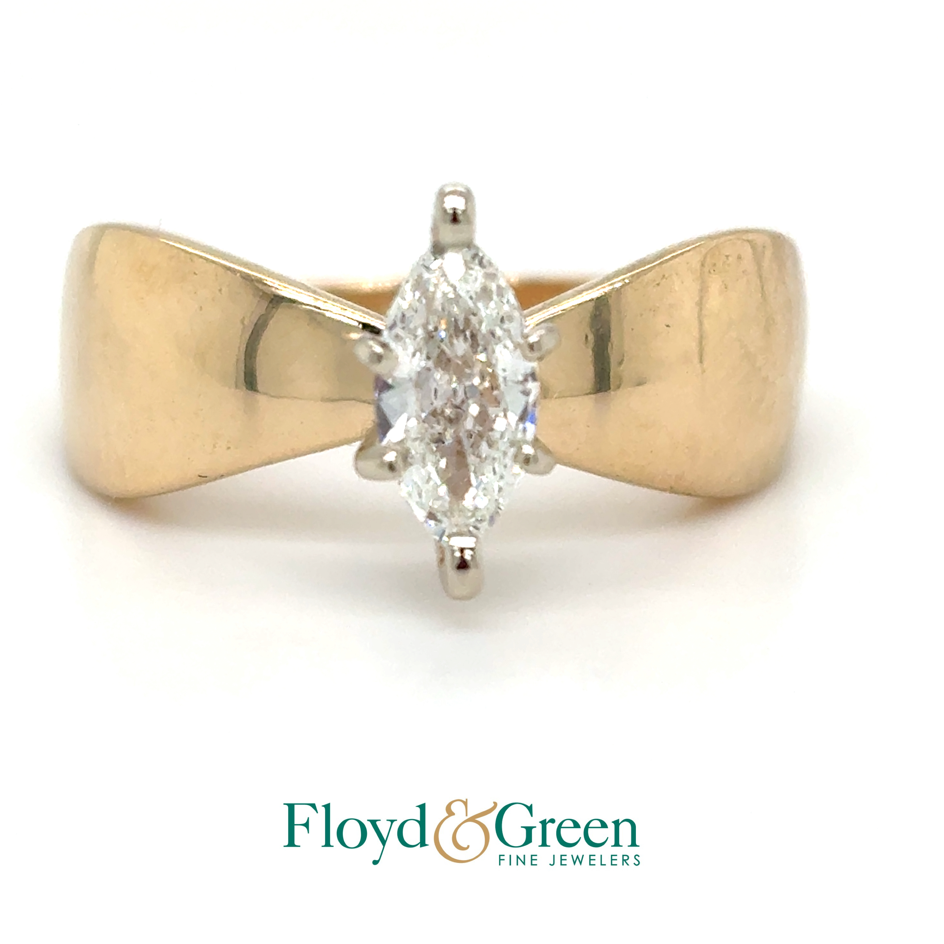 14K Two-Tone Diamond Solitaire Engagement Ring, Marquise, 0.53ct, H VS2, Size 8