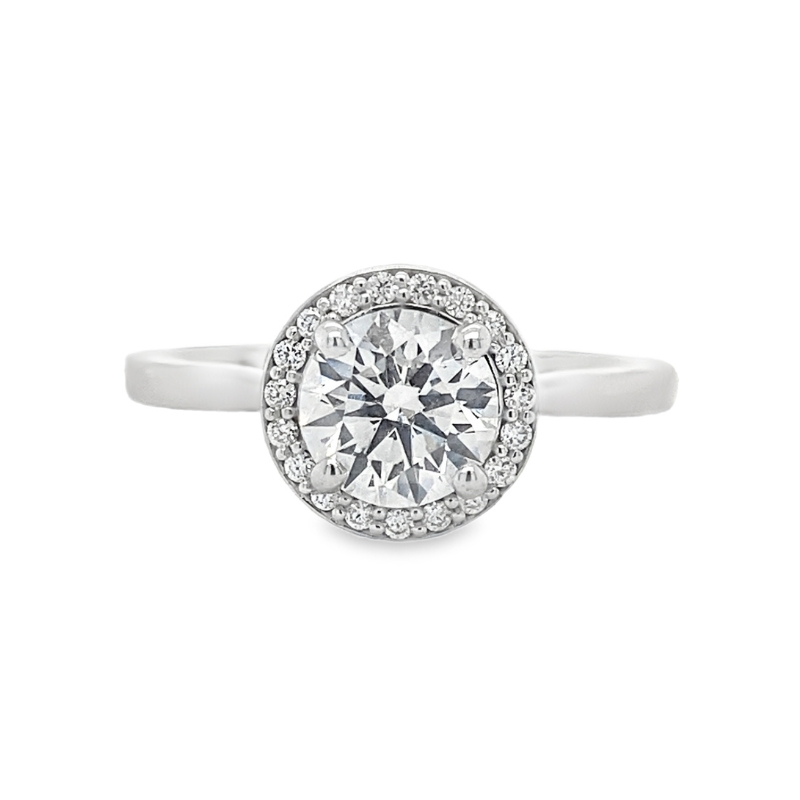 14KW 1.06ct Round D VS1 LGC w/ Natural Dia Halo .16ctw Engagement Ring Size 6.75