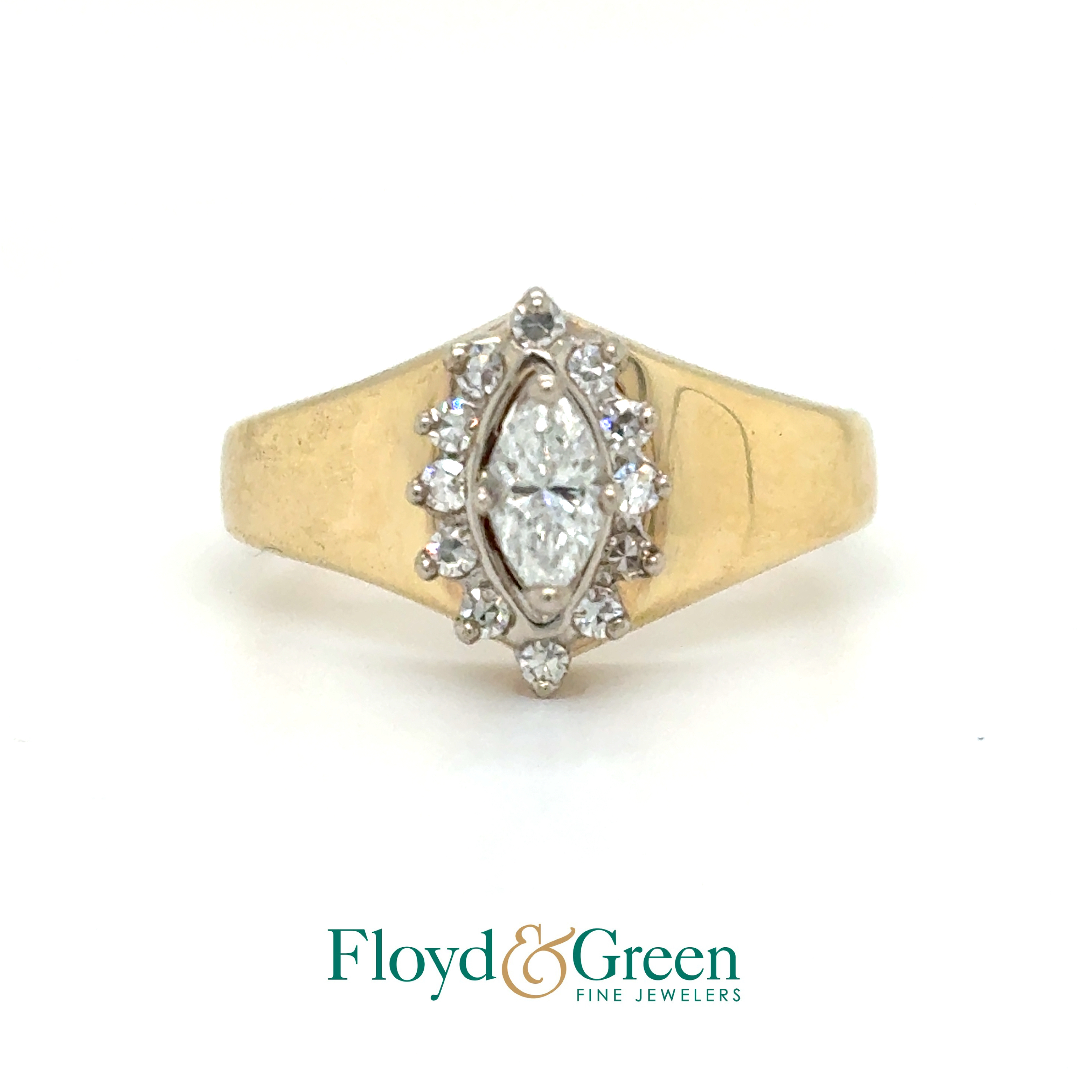 14KY Diamond Engagement Ring, 1 Marq, 0.18ct, 12 Single-cut, 0.18ct, I VS1, Size 6.75
