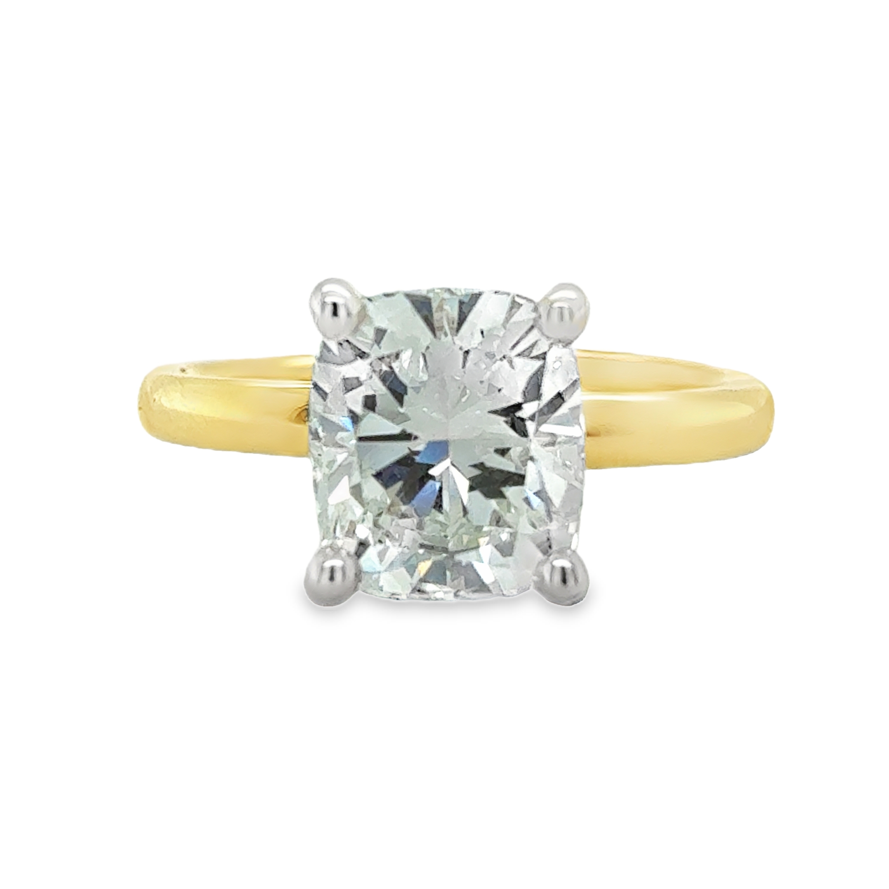 18KY/W 2.04ct Cushion Cut G VS1 LGC Solitaire Engagement Ring Size 4.25