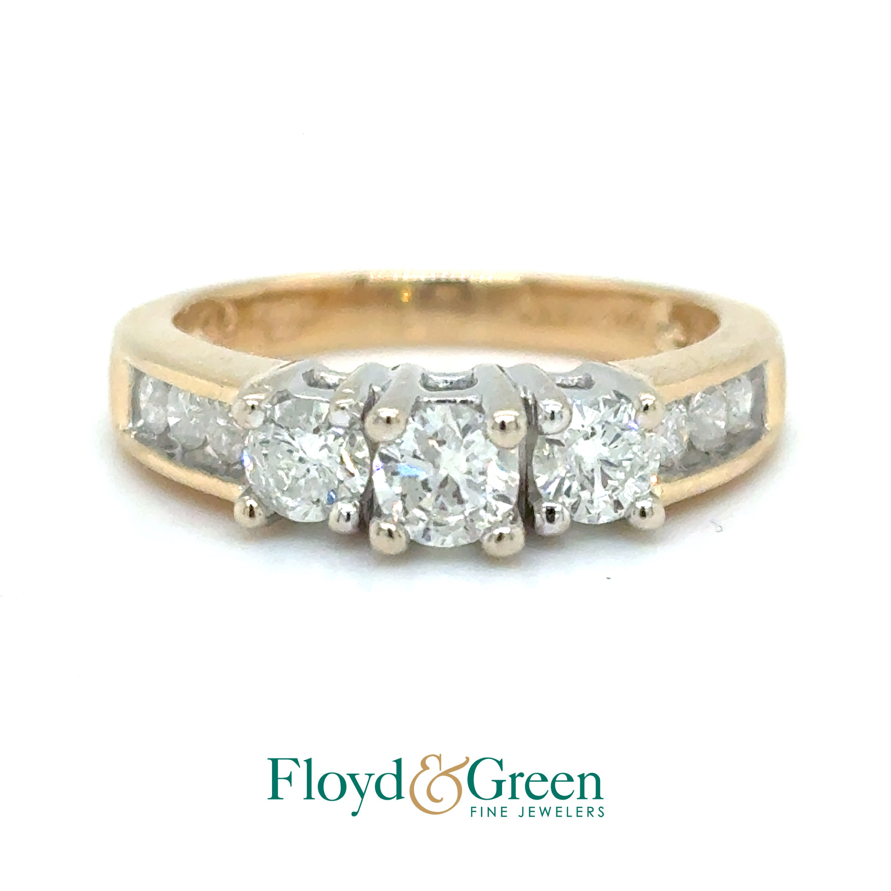 14K Two-Tone Diamond Engagement Ring, 1 Round, 0.28ct, 2 Round, 0.38ct, 6 Round, 0.27ct, J I1, Size 7.25