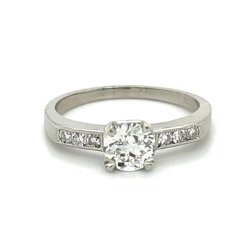 PL .74ct Europeon -cut Dia H SI1 GIA CERT + .18ctw Circa 1930's Eng Ring Size 7