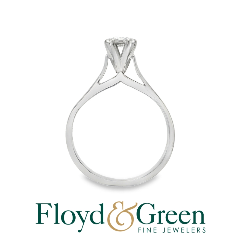 18KW Diamond Solitaire Engagement Ring, Round Brilliant Cut, 0.13ct, H VS2, Size 4.75