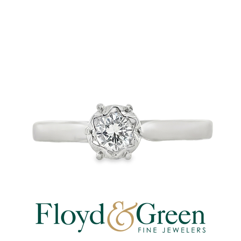 18KW Diamond Solitaire Engagement Ring, Round Brilliant Cut, 0.13ct, H VS2, Size 4.75