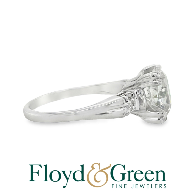 Platinum & 14KW Vintage Diamond Engagement Ring,  Old Euro, 2.84ct, K I1, 2 Single-cut, 0.09ct, I VS2, Size 6.5