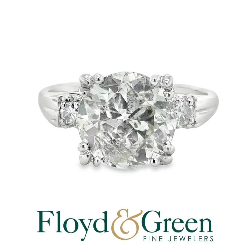 Platinum & 14KW Vintage Diamond Engagement Ring,  Old Euro, 2.84ct, K I1, 2 Single-cut, 0.09ct, I VS2, Size 6.5