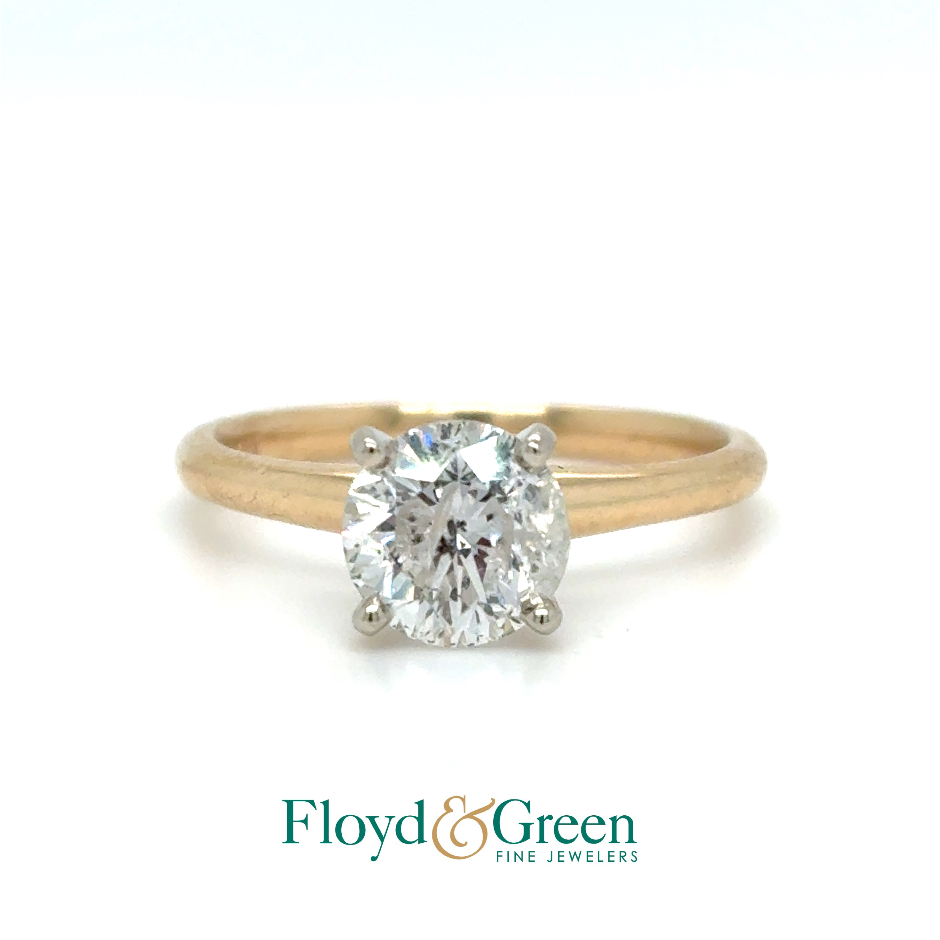 14K Two-tone Diamond Solitaire Engagement Ring, 1 Round, 1.50ct, K I2, Size 7