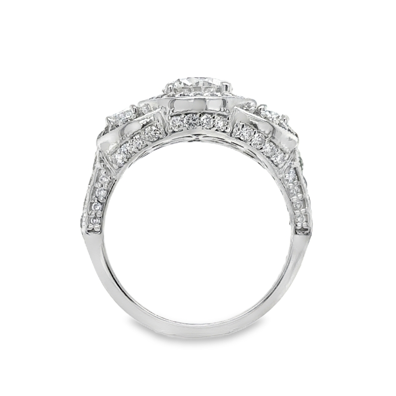18KW Halo Engagement Ring w/ 1.12ct Round H/SI2  and 1.27ctw Various Shapes H/I/SI1-SI2 Dia Ring Size 7