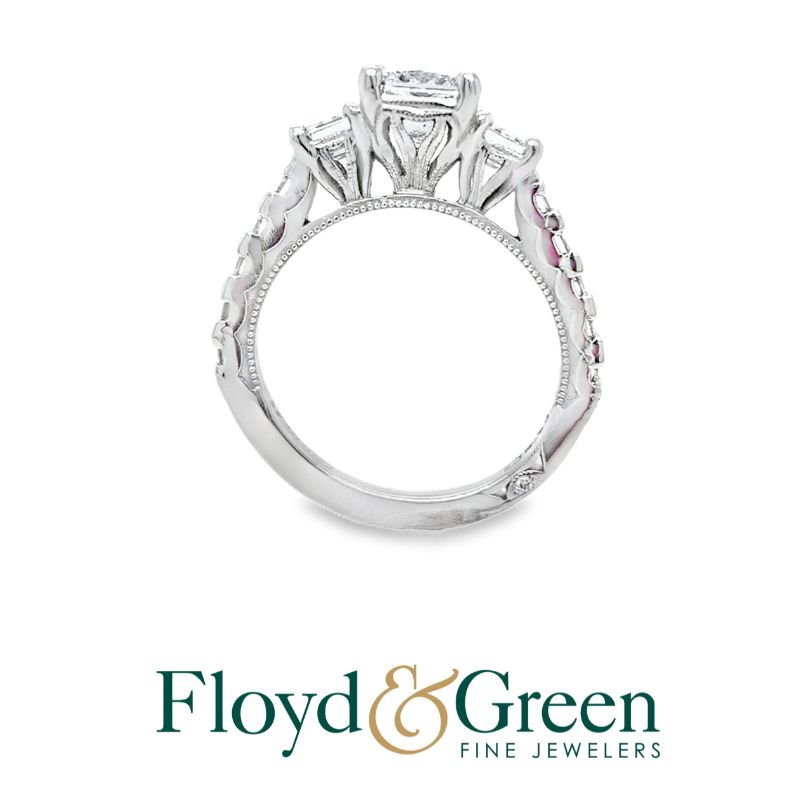 TACORI Platinum Diamond Engagement Ring, 1 Princess-cut, 1.00 ct, G SI1, 2 Asscher, 0.50ct, G VS1, 10 Asscher, 0.80ct, G VS1, Size 4.5