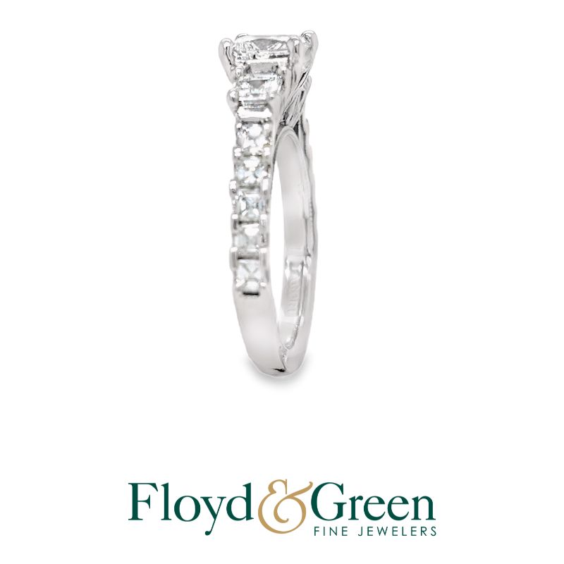 TACORI Platinum Diamond Engagement Ring, 1 Princess-cut, 1.00 ct, G SI1, 2 Asscher, 0.50ct, G VS1, 10 Asscher, 0.80ct, G VS1, Size 4.5