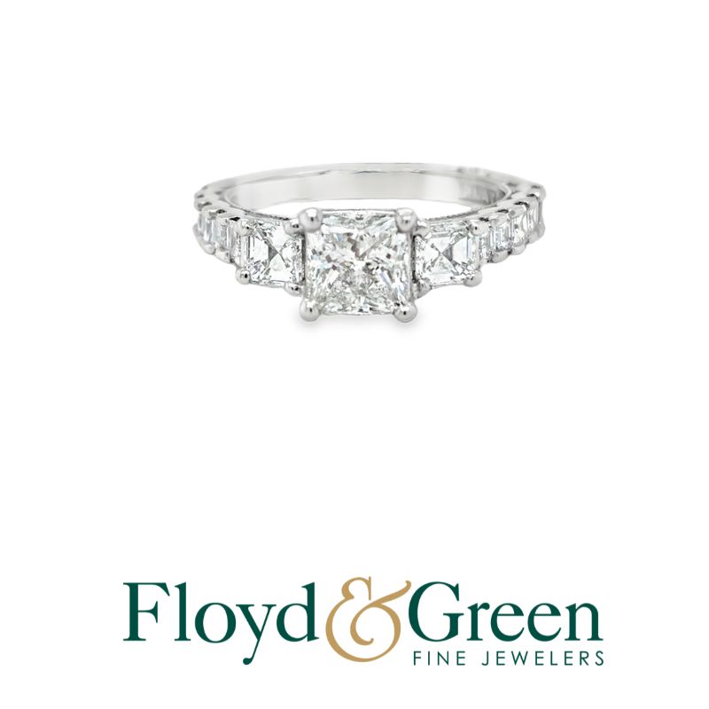 TACORI Platinum Diamond Engagement Ring, 1 Princess-cut, 1.00 ct, G SI1, 2 Asscher, 0.50ct, G VS1, 10 Asscher, 0.80ct, G VS1, Size 4.5