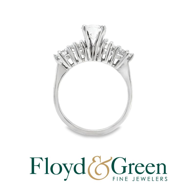 14KW Diamond Engagement Ring, 1 Round, 0.97ct, 4 Round, 0.72ct, H VS1, Size 7