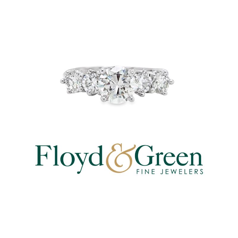 14KW Diamond Engagement Ring, 1 Round, 0.97ct, 4 Round, 0.72ct, H VS1, Size 7