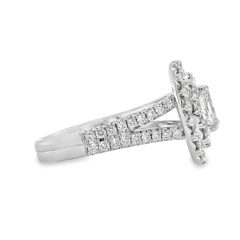 14KW Pave 0.72ct K/VS2 Cushion Center with 1.37ct I/SI1 Diamond Double Halo Engagement Ring Size 6.25