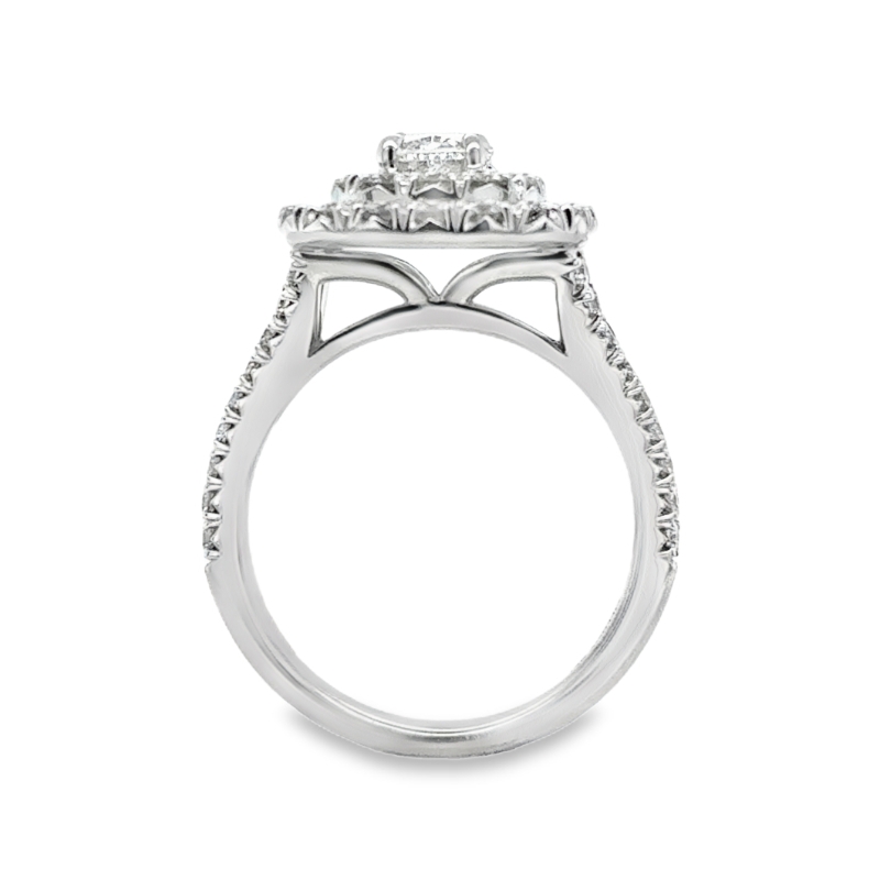 14KW Pave 0.72ct K/VS2 Cushion Center with 1.37ct I/SI1 Diamond Double Halo Engagement Ring Size 6.25