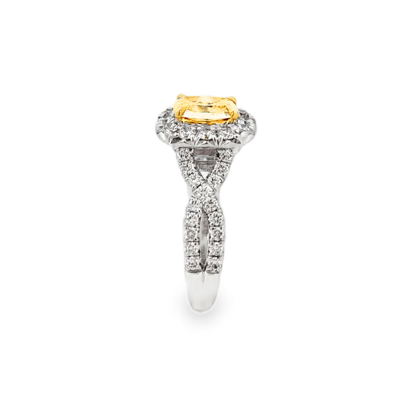 Henry Daussi Fancy Yellow Diamond Halo Engagement Ring