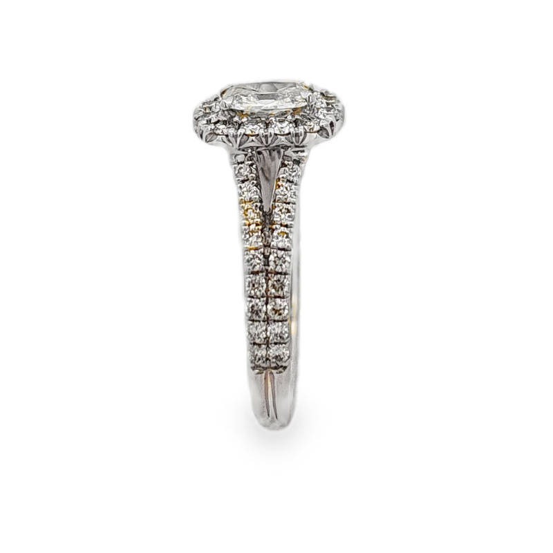 18KW Pave 0.43ct K/SI2 cushion with 0.69ctw I/SI1 diamond halo engagement ring size 6.5