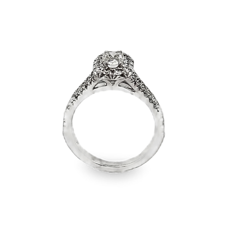 18KW Pave 0.43ct K/SI2 cushion with 0.69ctw I/SI1 diamond halo engagement ring size 6.5