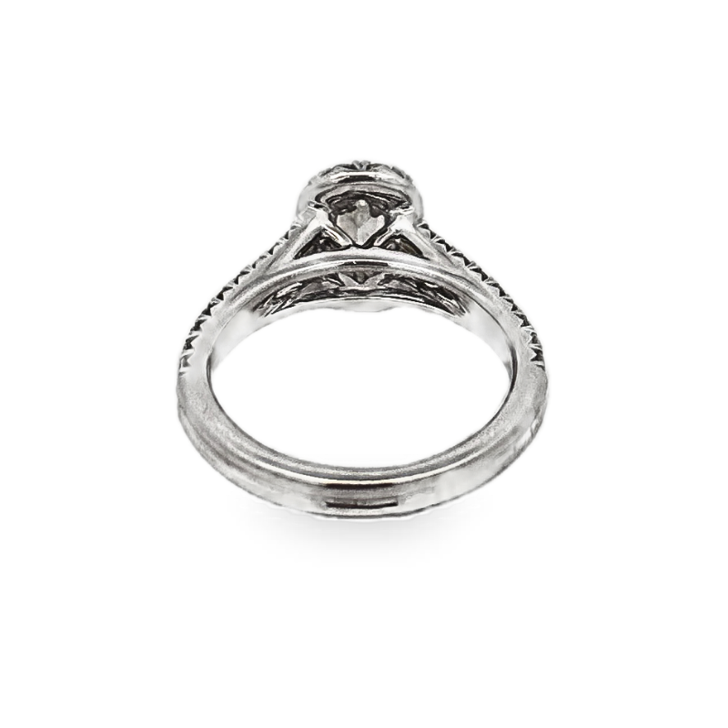 18KW Pave 0.43ct K/SI2 cushion with 0.69ctw I/SI1 diamond halo engagement ring size 6.5
