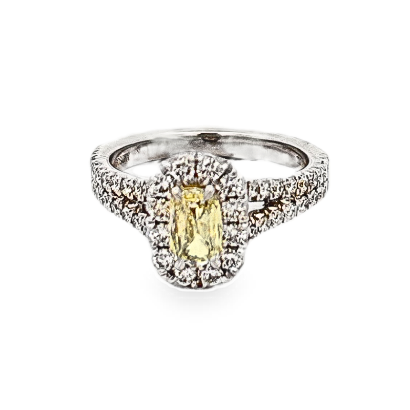 18KW Pave 0.43ct K/SI2 cushion with 0.69ctw I/SI1 diamond halo engagement ring size 6.5