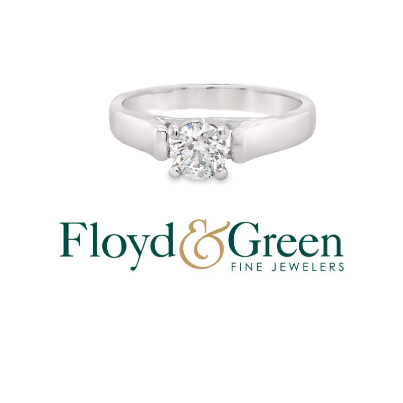 White 14 Karat Solitaire Size 5.75 With One = 0.50Ct Round H I1 Diamond