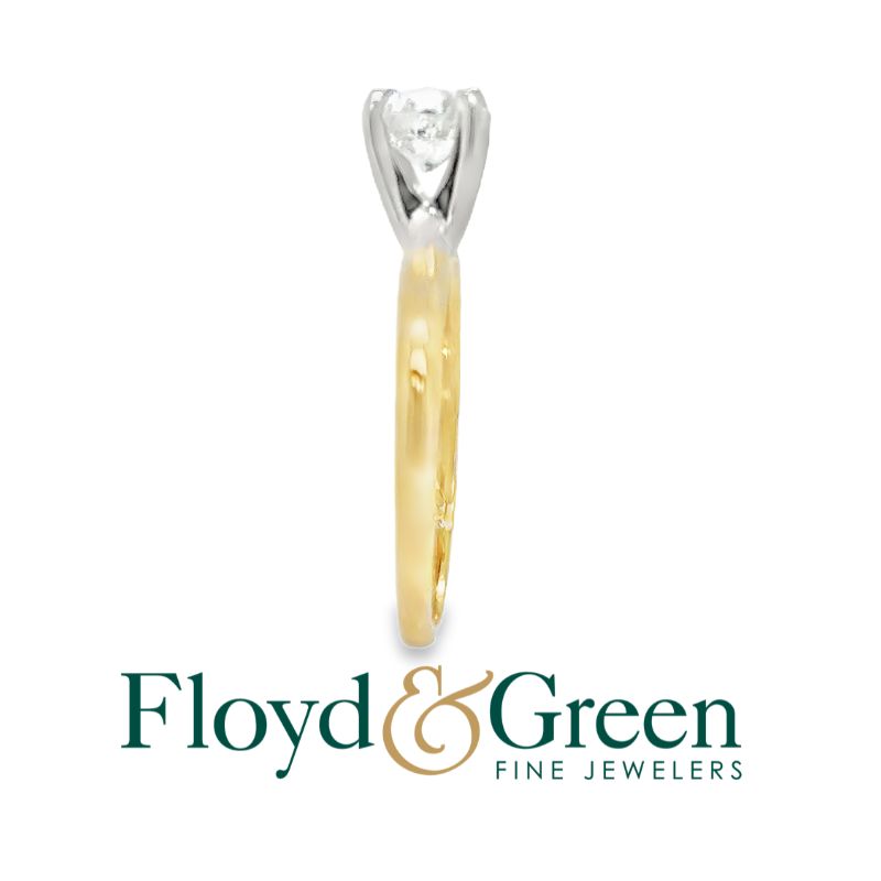 14K Two-Tone Diamond Solitaire Engagement Ring, Size 4.5, Round, 0.84ct, H I1, Size 6