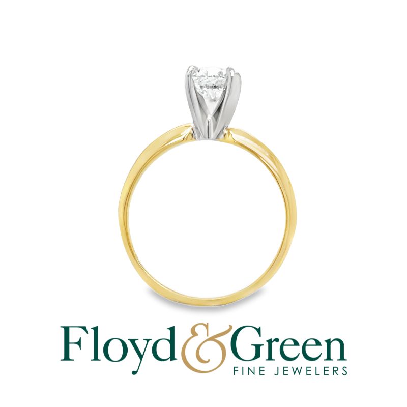 14K Two-Tone Diamond Solitaire Engagement Ring, Size 4.5, Round, 0.84ct, H I1, Size 6
