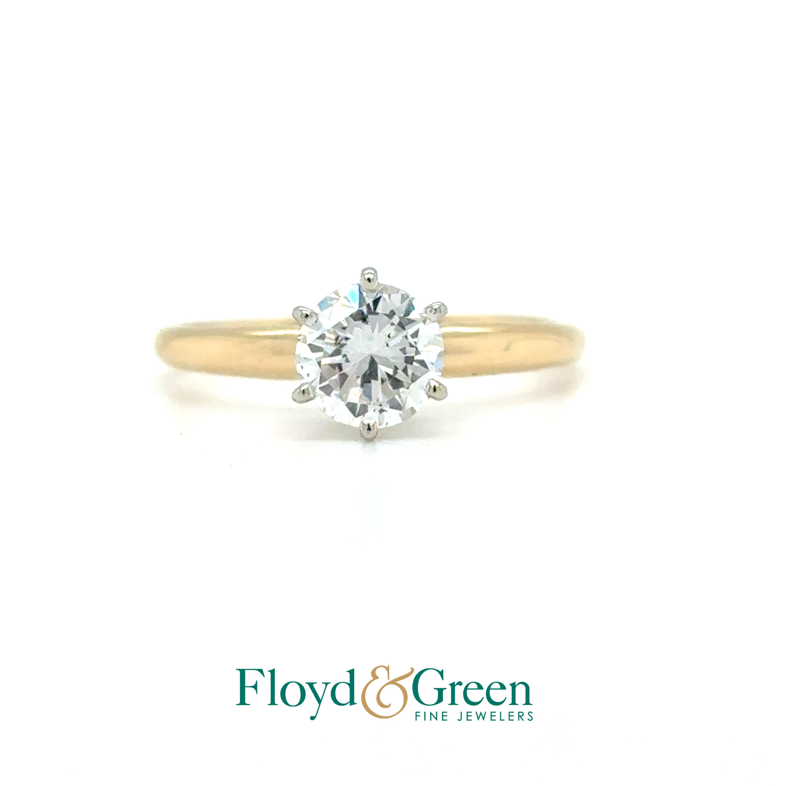 14K Two-Tone Diamond Solitaire Engagement Ring, Size 7, Round, 0.94ct, H SI1