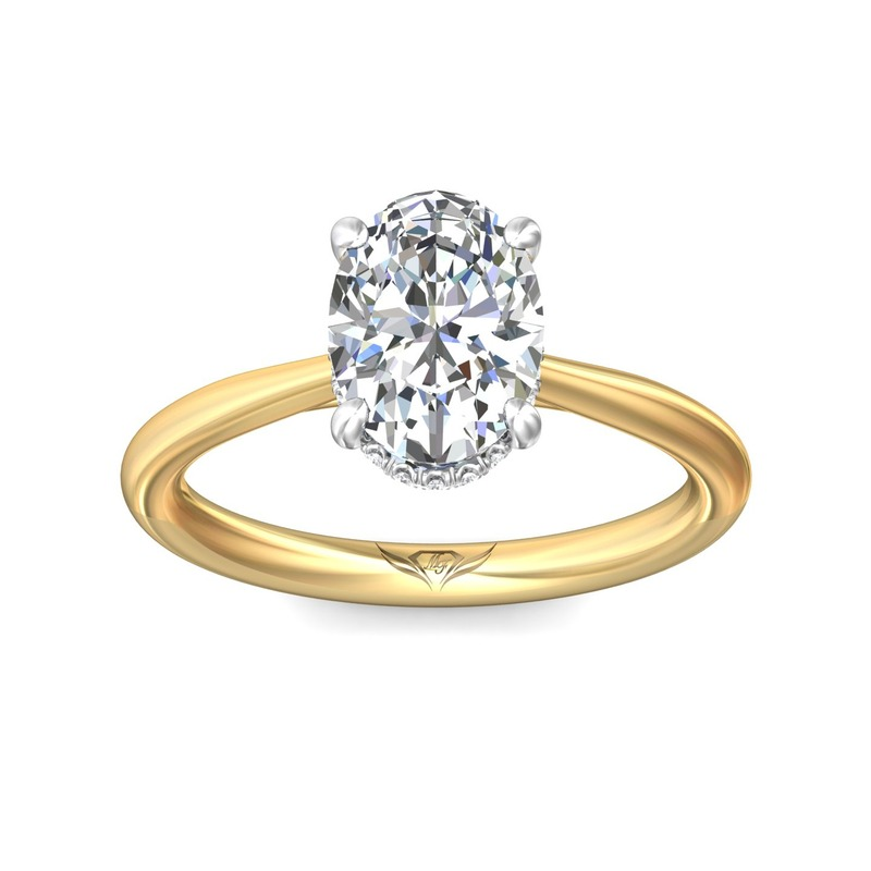14K Yellow Gold Solitaire Engsagement Ring with Hidden Halo