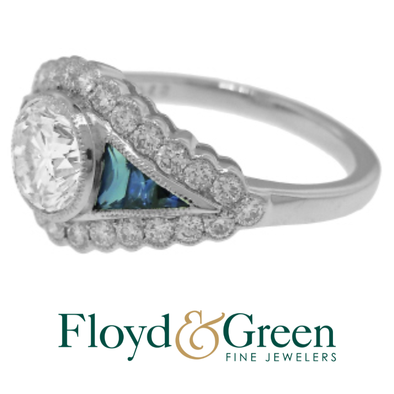 Platinum Diamond and Sapphire Engagement Ring