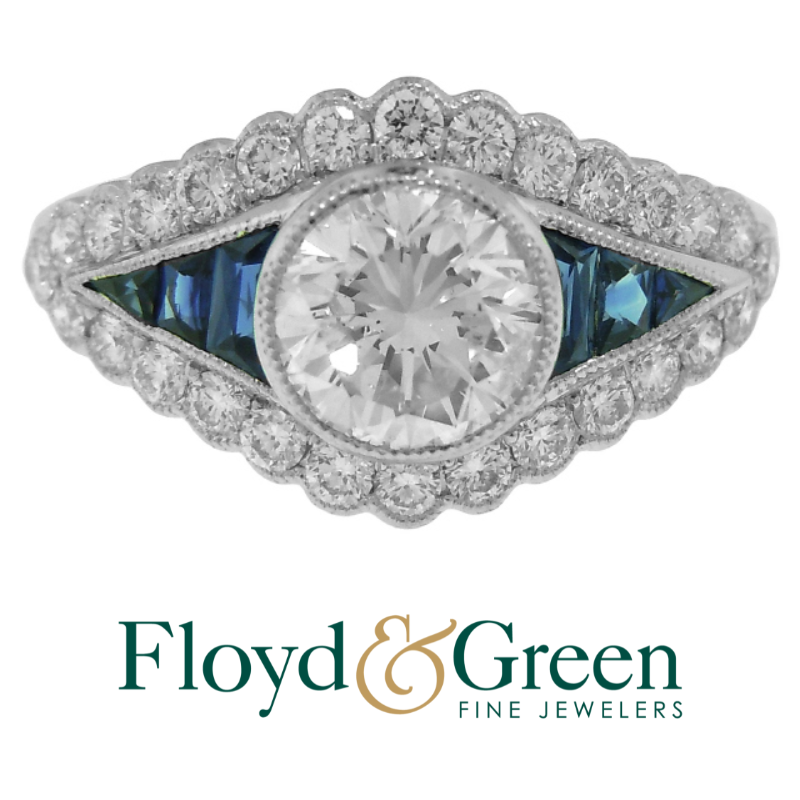 Platinum Diamond and Sapphire Engagement Ring